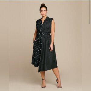 Adam Lippes Asymmetrical Dress in Polka Dot Printed Twill (Plus)